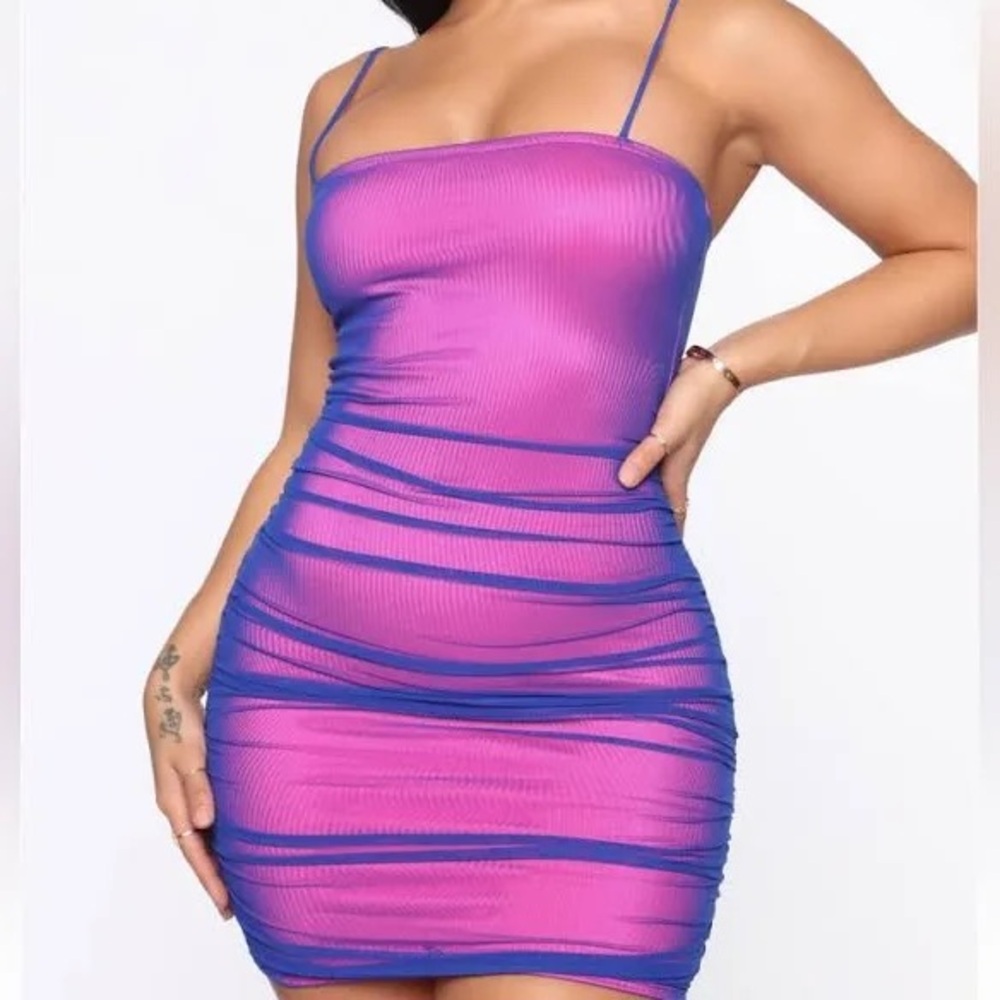 Fashion Nova Vibrant Blue and Pink Dress size large never worn before